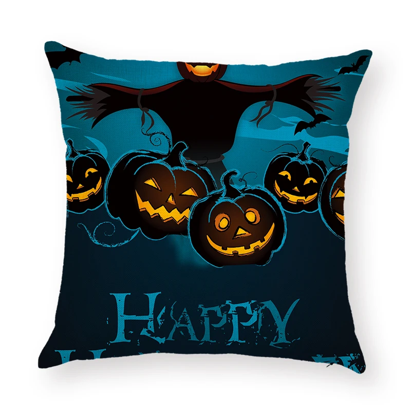 Mayitr 45*45cm Halloween Cushion Cover Cartoon Pumpkin Letter Pattern Pillow Case Square Pillow Cover for Sofa Home Decoration