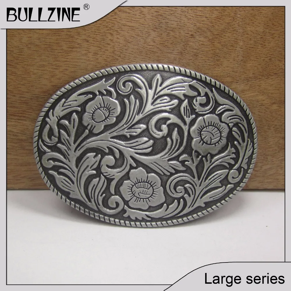 

The Bullzine Western belt buckle with pewter finish FP-02590 suitable for 4cm width belt with continous stock