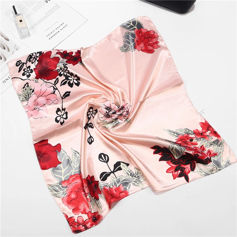 

New Korean Style 60*60 Elegant Women Square Silk Feeling Shawl Satin Scarf Plain Retro Hair Tie Band Fashion Square Scarf