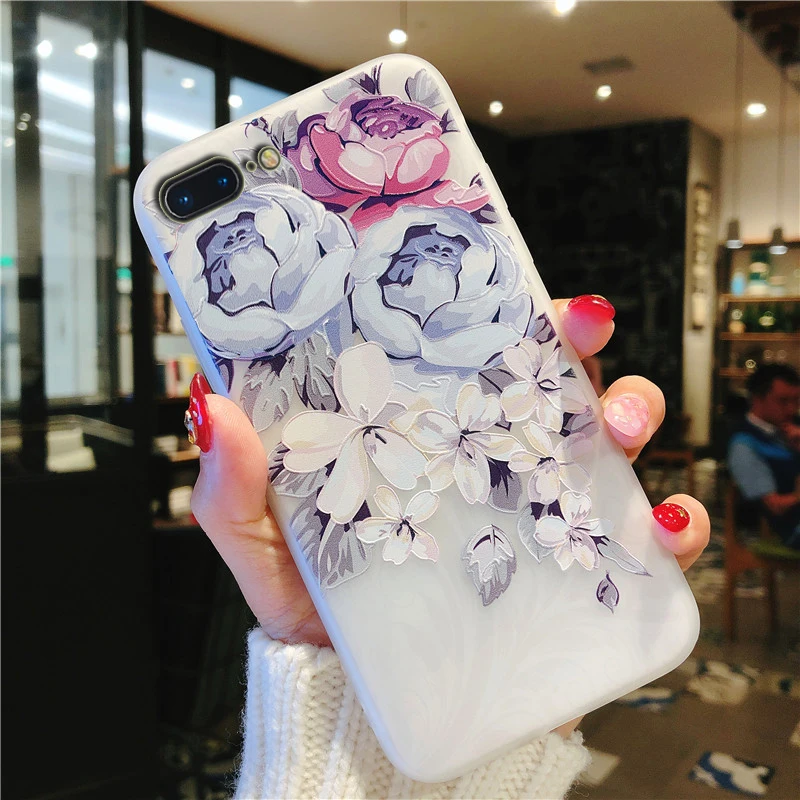 

I Coque,cover,Case,for Apple Iphone 7 8 Plus Iphone7 7S 8plus 7plus Silicone Soft Luxury Silicon iphone8 Phone Back Flower Etui