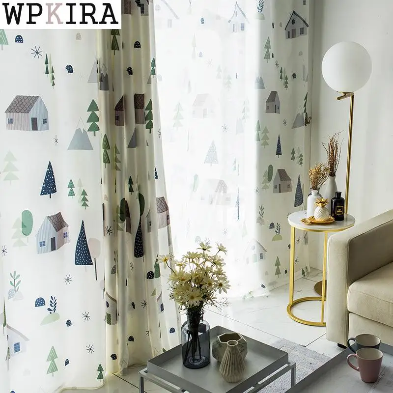 

Cartoon Tree Printed Curtains for Bedroom Children Sheer Tulle Curtains Fabric for Window Living Room Tulle Drapes M054&30