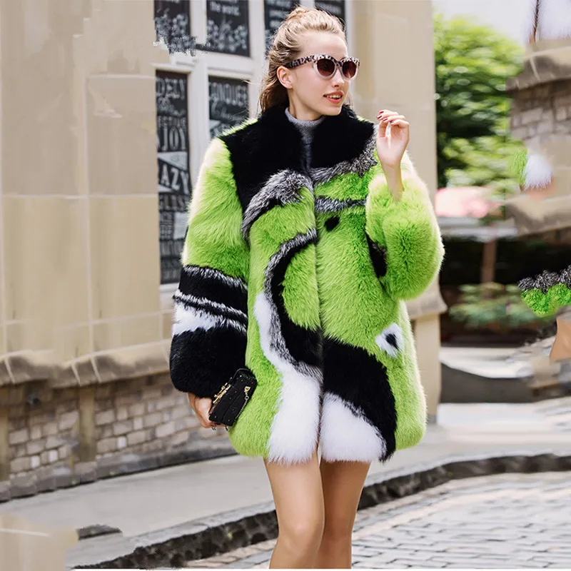 TOPFUR Fashion Luxury Real Fur Coat Design Green Color & Whale Winter