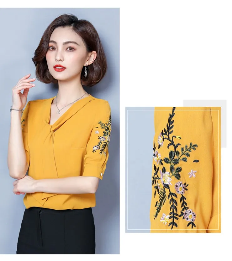 2018 New Arrival Lady Blouse Summer Fashion Shirts Floral Embroidered Tops Plus Size Short Sleeve Office Chiffon Blusas Feminina (2)