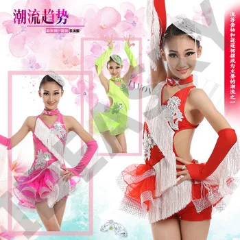 sequins skirts and dresses for tango ballroom dance wear for red kids latin competition child dress girls rumba salsa dancewear