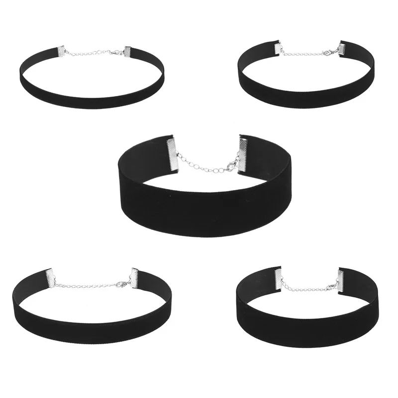 

5Pcs a Set Women's Black Flocking Cloth Choker Necklaces Jewelry Fabric Single Strand Personality Combination Necklace