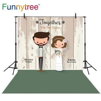 

Funnytree photography backdropswedding cartoon couple wood rustic photocall photography studio funds background vinyl