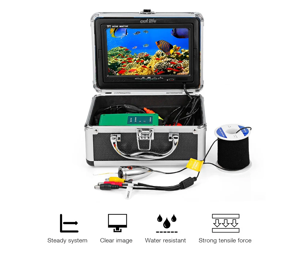 Outlife F007M-15 متر-IR المهنية الصيد مكتشف كاشف صياد السمك مع الفيديو 7 بوصة TFT HD كاميرا الأشعة تحت الحمراء مصباح الصيد