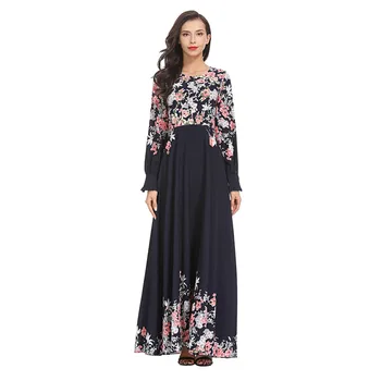 

Casual Print Maxi Dress Knitted Muslim Abaya Elastic waist Kimono Long Robe Gowns Ramadan Middle East Arab Islamic Clothing 4.15