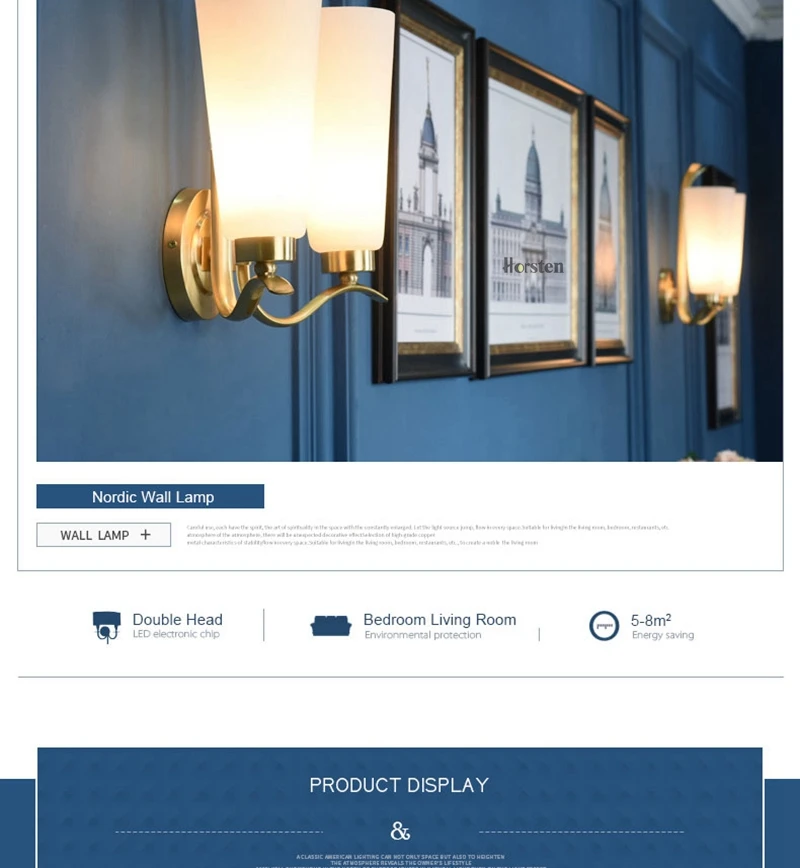 American Style Double Heads Copper H35cm Wall Lamp Bedroom Bedside Lamp Simple Nordic Wall Lights For Living Room Restaurant Hotel (6)