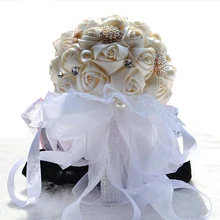 Романтические свадебные розы букет с хрустальными сверкающими бриллиантами жемчуг стразы Шелковый свадебный букет