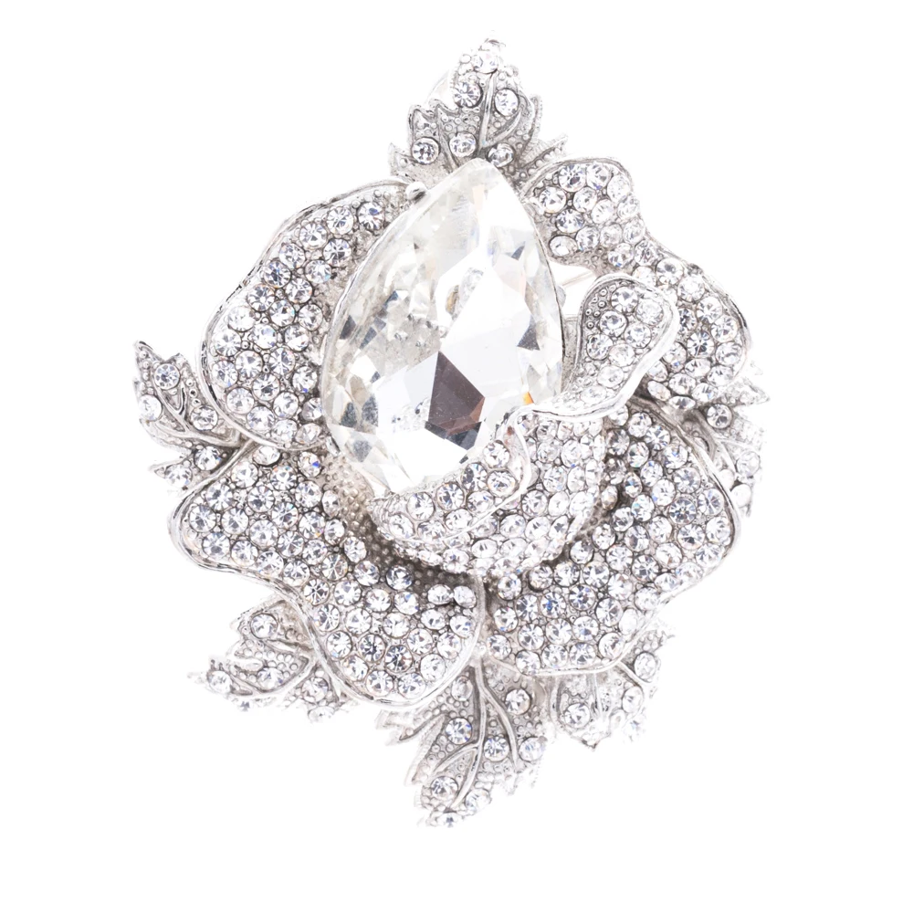 Drop Crystal Rhinestone Leaf Flower Rose Brooch Pins Wedding Bride Brooches Pendant Romantic Jewelry 5840 |