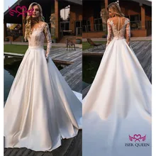 Изящный блестящий атлас, изящная вышивка, Vestido Novia, платье для свадьбы, w0580