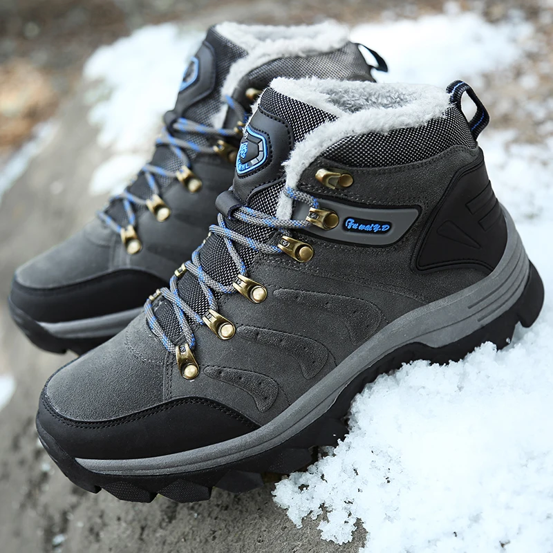 

Warm Men Winter Boots Suede Leather Snow Boots Fur Plush Winter Snow Shoes Men Lace Up Outdoor Boots Shoes Plus Size