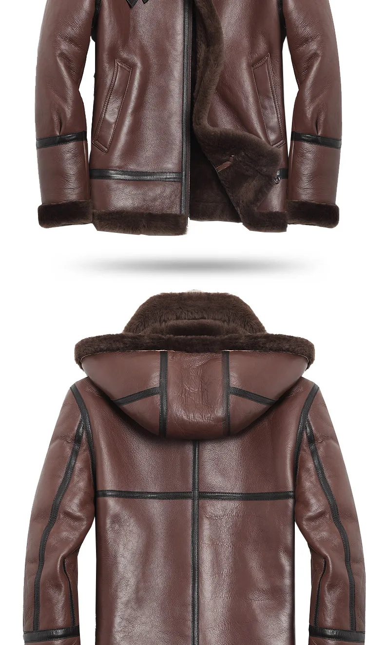 AYUNSUE Genuine Leather Jacket Men Winter Australian Natural Fur Real Sheepskin Coat for Men Lamb Fur Flight Men's Jackets KJ853