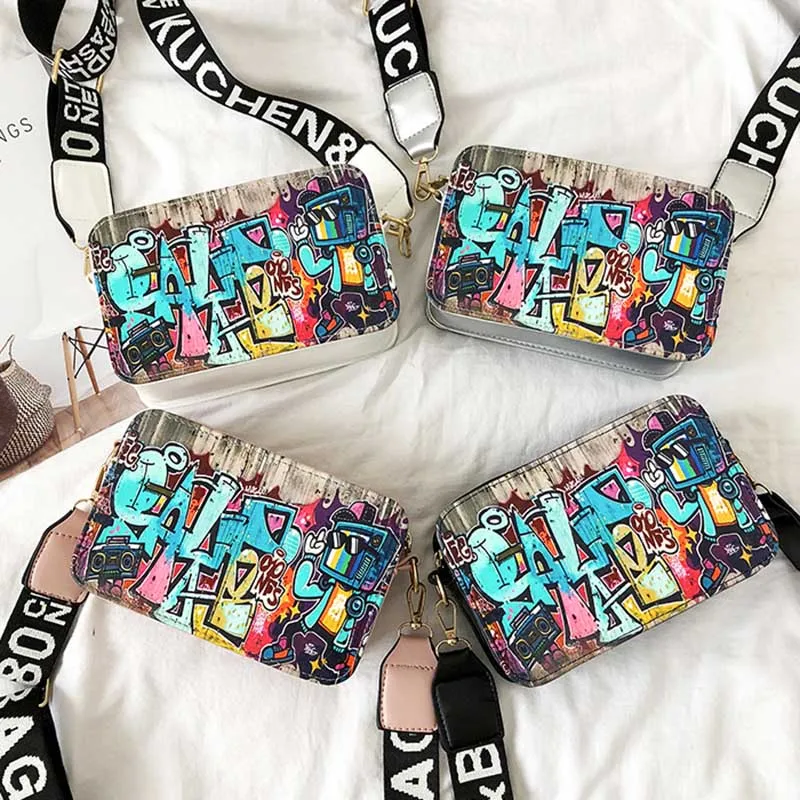 

New Fashion Lady Girl Shoulder Crossbody Bag Small Vintage Graffiti Zipper For Mobile Phone Money Bolsos Mujer KA-BEST