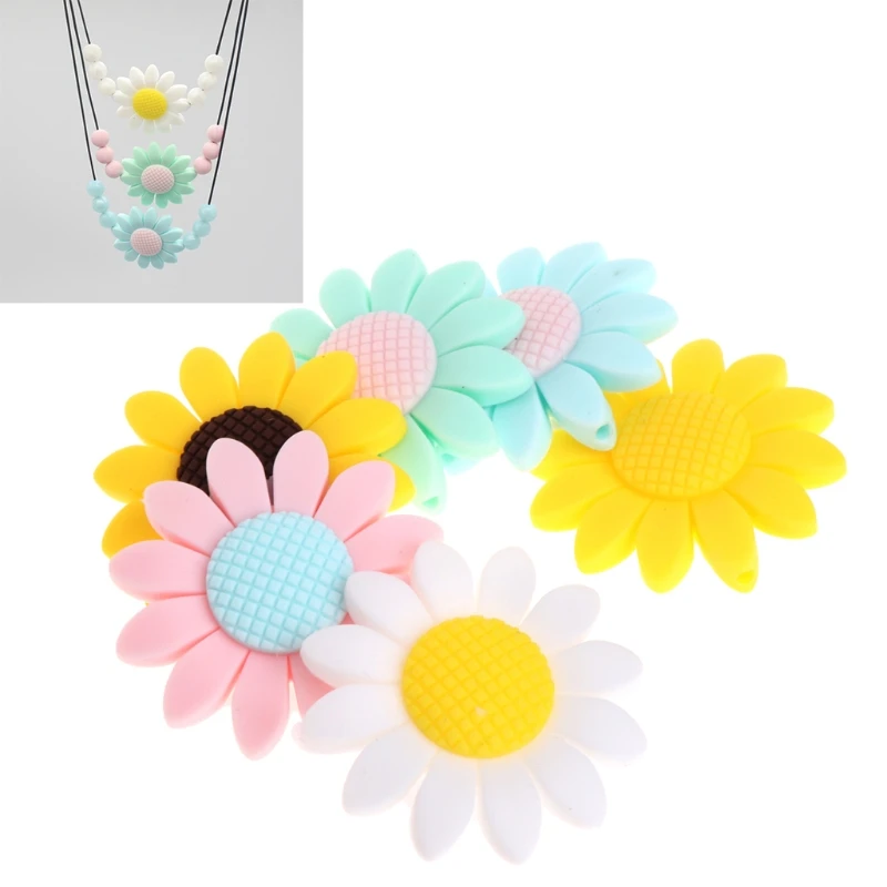 

Silicone Beads Pendant Baby Teether Sunflower DIY Necklace Decor Safety Teething