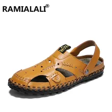 Летняя обувь модные пляжные сандалии высококачественные мужские сандалии из натуральной кожи Брендовые мужские сандалии повседневные мужские сандалии из кожи