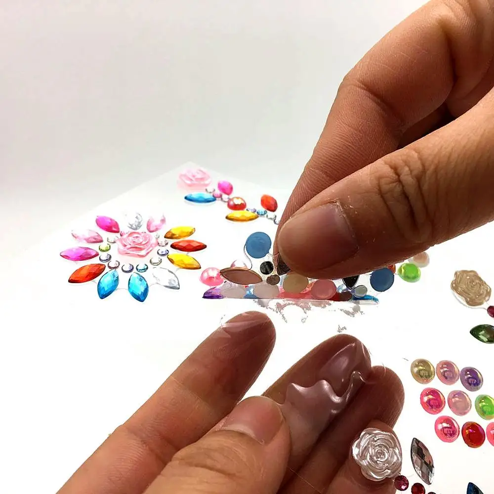 Happyxuan 4 листа DIY акриловые наклейки Кристалл бриллиант Стразы Жемчужная роза для