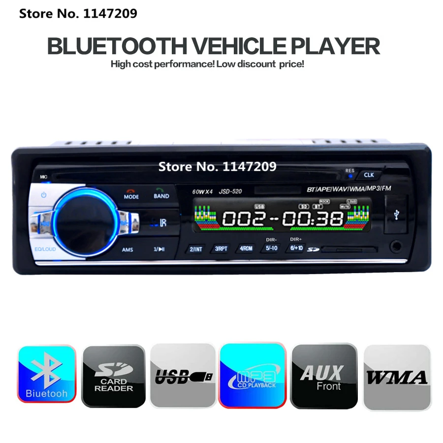 Car Radio Stereo Player Bluetooth Phone AUX IN MP3 FM/USB/1 Din/remote