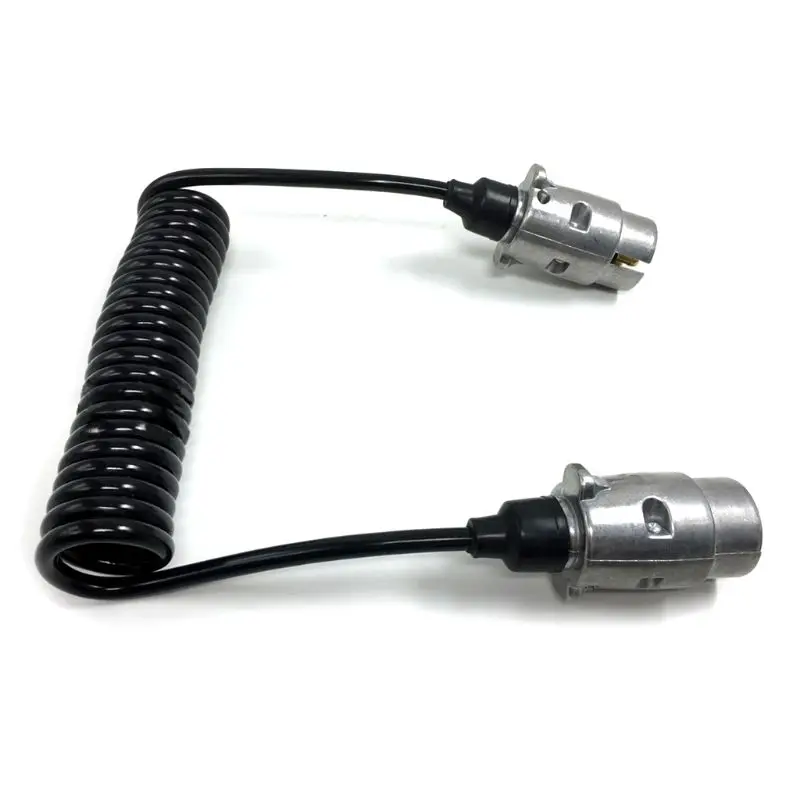 

7 Pin Metal Trailer Plugs w/curly extension Cable Lead 1.5M Male To Male 12V Trailer Lighting Board Caravan