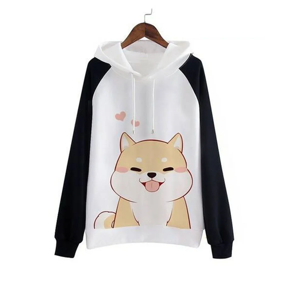 

Sweatshirt Women Cute Dog Print Hoodies Autumn Winter Casual Pullovers Pacthwork Long Sleeve Female Sweatshirts