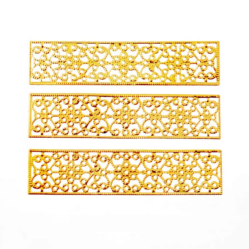10 шт. прямоугольные филигранные цветочные обертки разъемы металлические изделия для украшения DIY фурнитура разъемы 8,5x2 см - Цвет: Gold