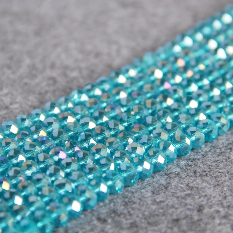 6x8mm Glass Crystal Beads Stones Loose Faceted Sky Blue Ab+ Colorful
