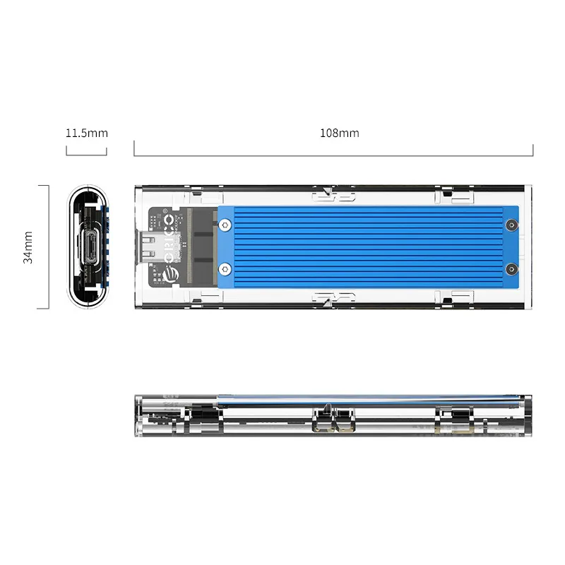 ORICO TCM2-C3 NVMe M.2 Transparent SSD HDD Enclosure 10Gbps USB3.1 Solid State Drive Enclosure Case Hard Drive Disk Base