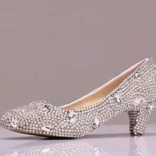 Mittlere ferse Weibliche Brautjungfer Schuhe hochzeit schuhe mit strass Frauen Runde Kappe Vogue Glitter Heels Party Prom Schuhe
