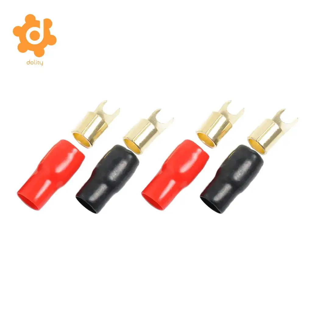 dolity 2 Pairs 4 AWG Car Audio Power Ground Wire Fork Terminal Connector Brass