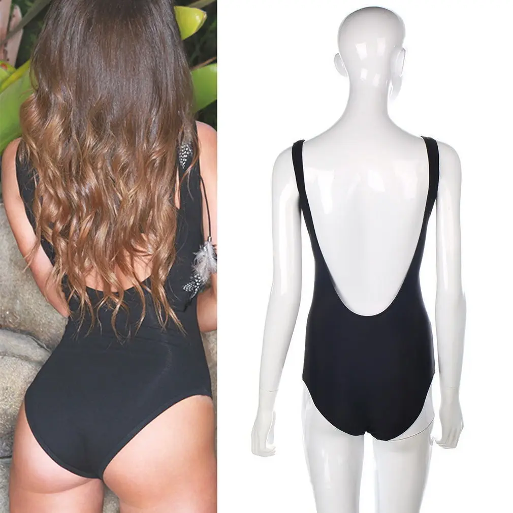 Черный с открытой спиной цельный купальный костюм женский сплошной мягкий пуш-ап пляжные бикини, купальный костюм купальник пляжная одежда бразильский