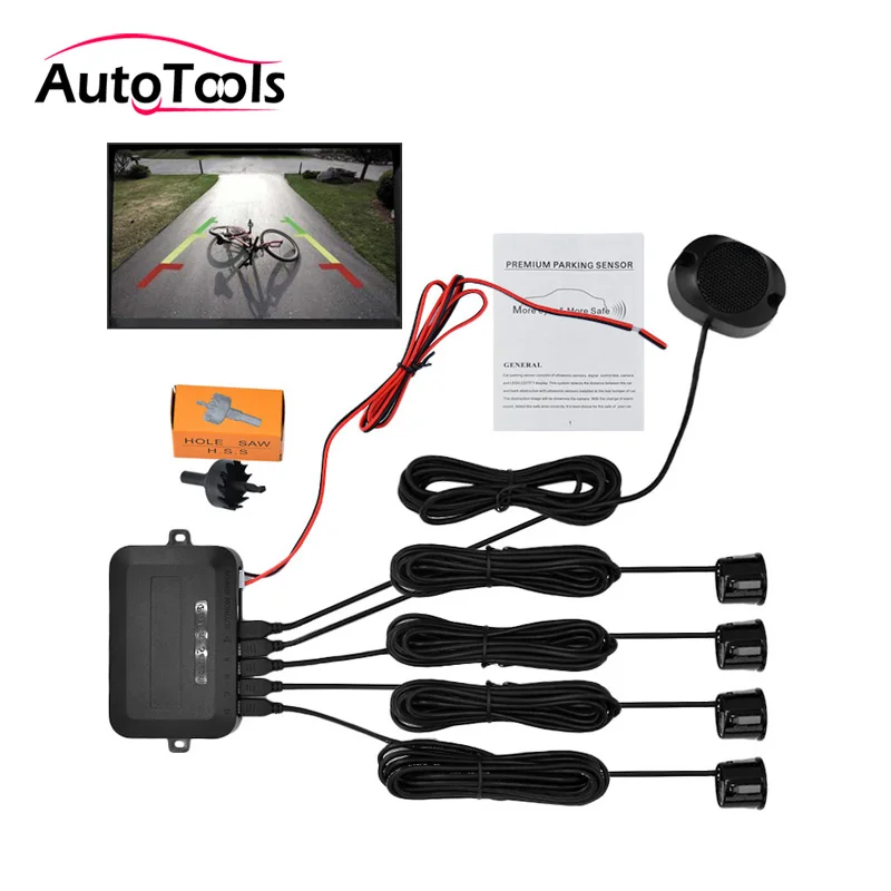 

4 Parking Sensors Buzzer 22mm Car Parking Sensor Kit Reverse Backup Radar Sound Alert Indicator Probe System 12V