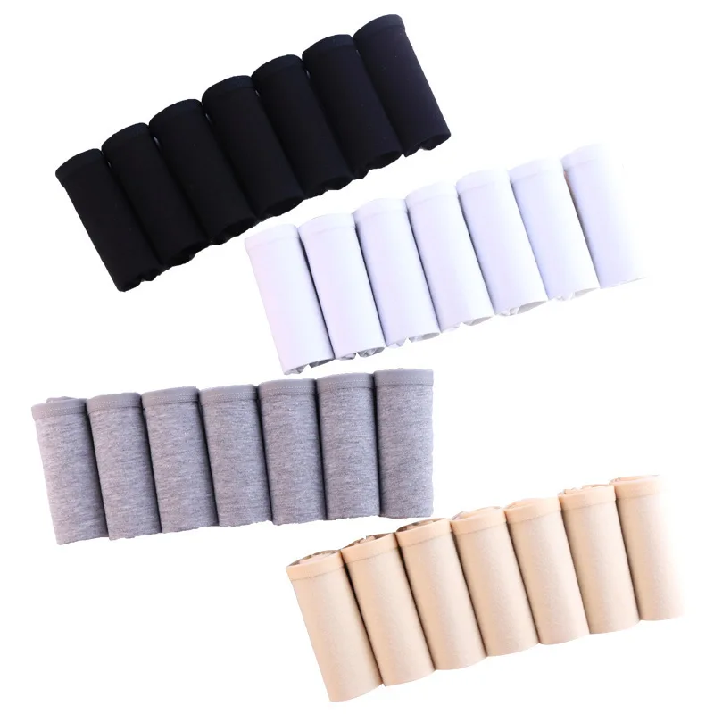 

5-7 Pcs/lot Plus Size Cotton Low Waist Panties Black White Gray Short Lady Lingerie Intimate XXXL Solid color Underwear Women