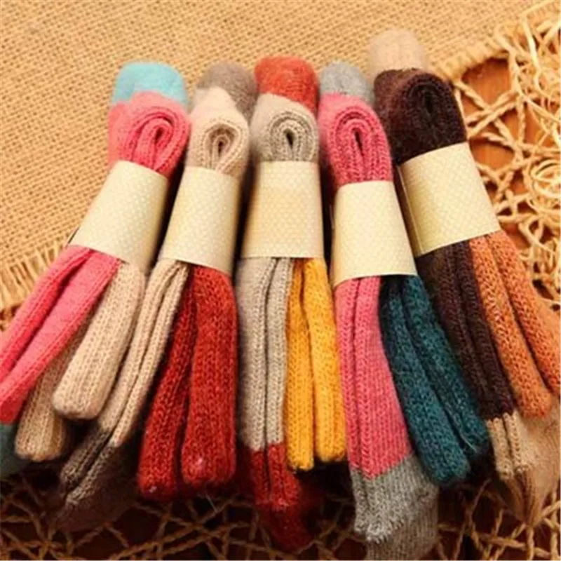 Helisopus 1 Pair New Winter Warm Rabbit Wool Socks Women Fashion Color Patchwork Thick Socks Retro Cotton Warm Socks