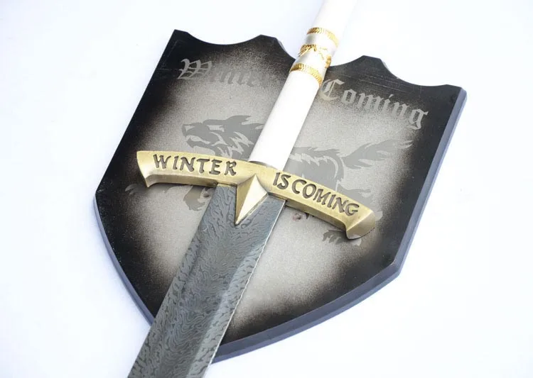 

S5275 WHITE GAME OF THRONES DAMASCUS ICE SWORD EDDARD STARK W/ WALL PLAQUE 45"