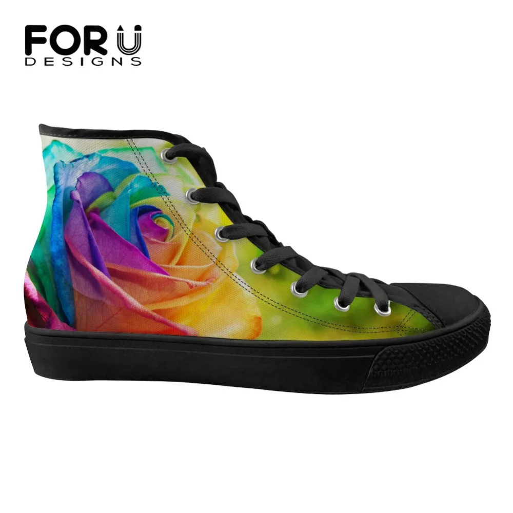 

FORUDESIGNS Fashion Floral Style Women's Sneakers Flats High Top Colorful Flower Rose Printing Women's Spring Breathable Shoes