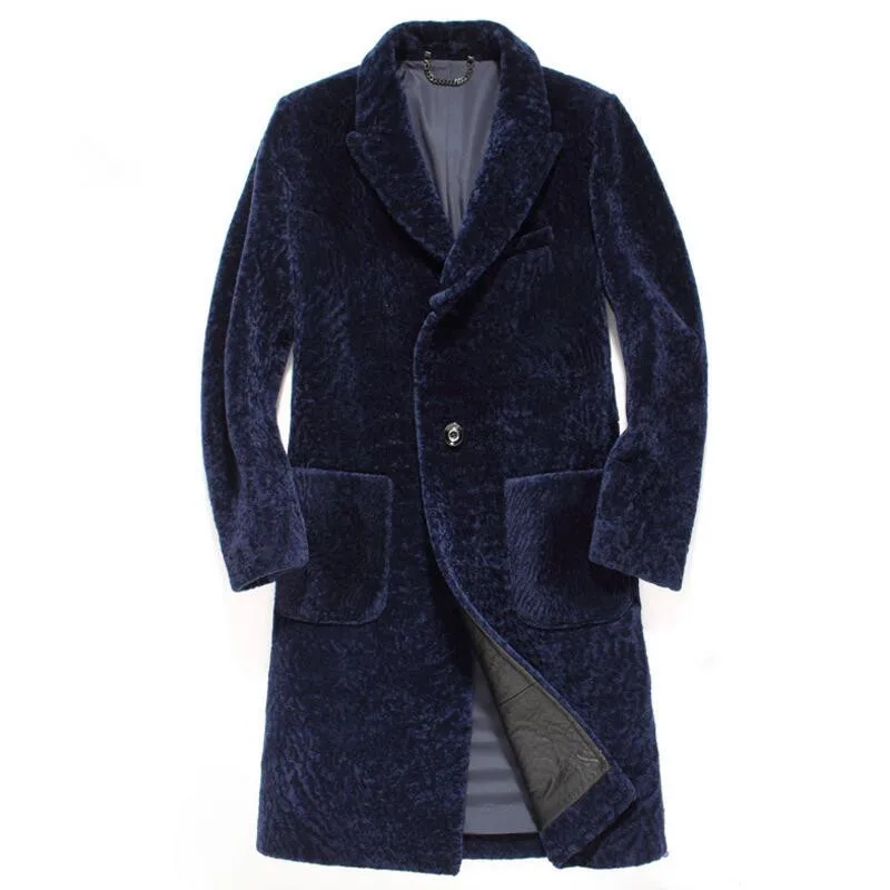 Discount Luxury male wool long coat man fashion shearling jacket 2