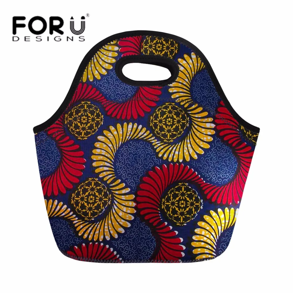 Africano do Vintage Bolsa do Almoço para as Mulheres Bolsas de Farinha Forudesigns Tradicional Print Portátil Picnic Tote Bolsa Escola Crianças Térmicas