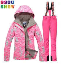 GSOU лыжный костюм для женщин, лыжная куртка, брюки, зимний костюм для горного катания на лыжах, Женская куртка для сноуборда, брюки, женская спортивная одежда