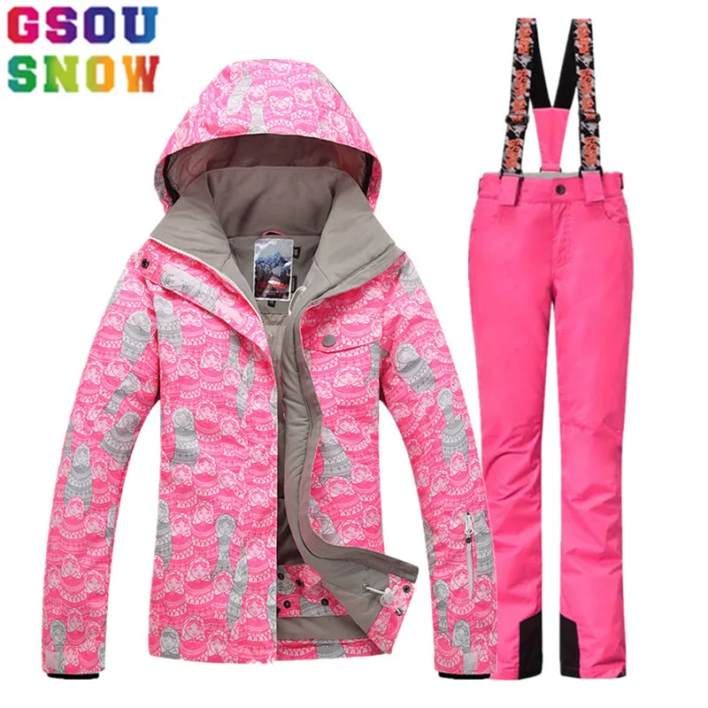 

GSOU SNOW Ski Suit Women Ski Jacket Pants Winter Outdoor Mountain Skiing Suit Female Snowboard Jacket Pants Ladies Sport Clothes