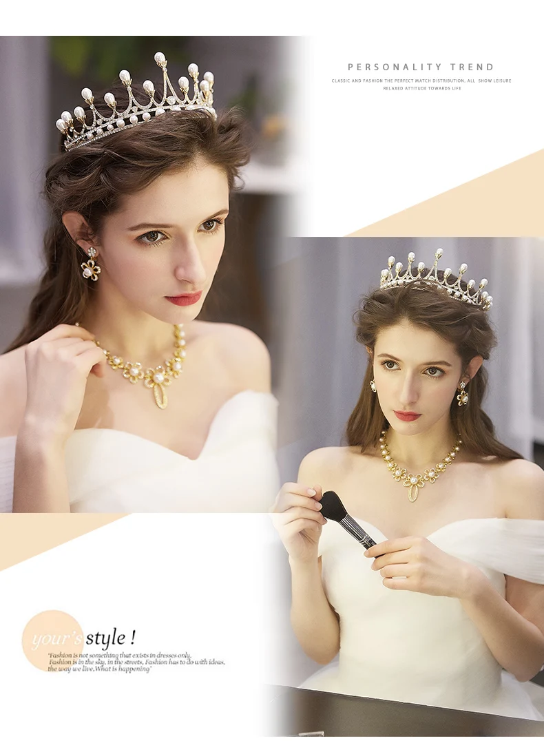 HapiBuy Bridal Wedding Jewelry Set Necklace Earrings Rhinestone Tiaras Crown (1)
