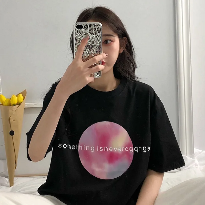 

2019 summer Harajuku fashion Printed t-Shirts Women purple black thin cotton T Shirt Casual Loose Short Sleeve cozy tshirt Tops