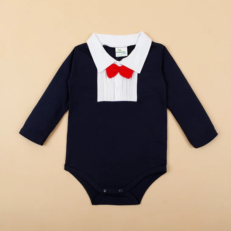 Летние хлопковые детские ползунки комбинезон для малышей Одежда для новорожденных мальчиков и девочек джентльменская одежда с галстуком-бабочкой одежда для малышей