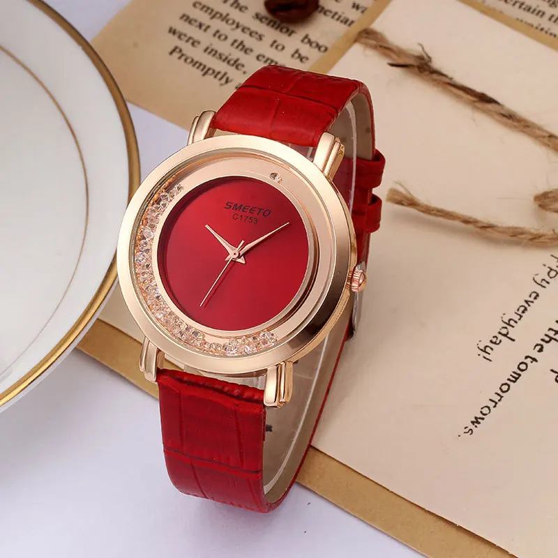 

Fashion Women Rolling Drill Watches Luxury Quicksand Gift ladies Watch Genuine Leather Rhinestone Wristwatch Relogio Masculino