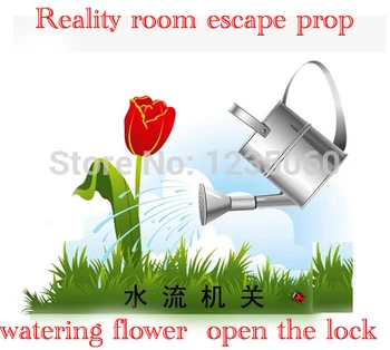 

Real Life Room Escape game props pour water watering Water flow trigger open lock to open mysterious room