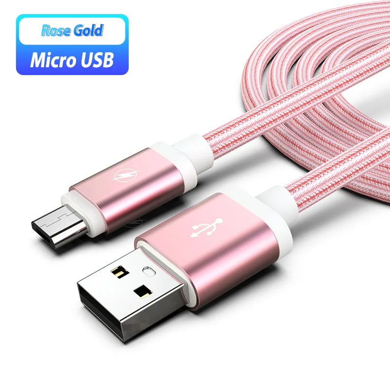 1/2/3 м микро USB кабель быстрой зарядки провод Android USB зарядное устройство Шнур данных для huawei Y9 Y7 Xiaomi Redmi Note 6 5 pro - Цвет: rose gold