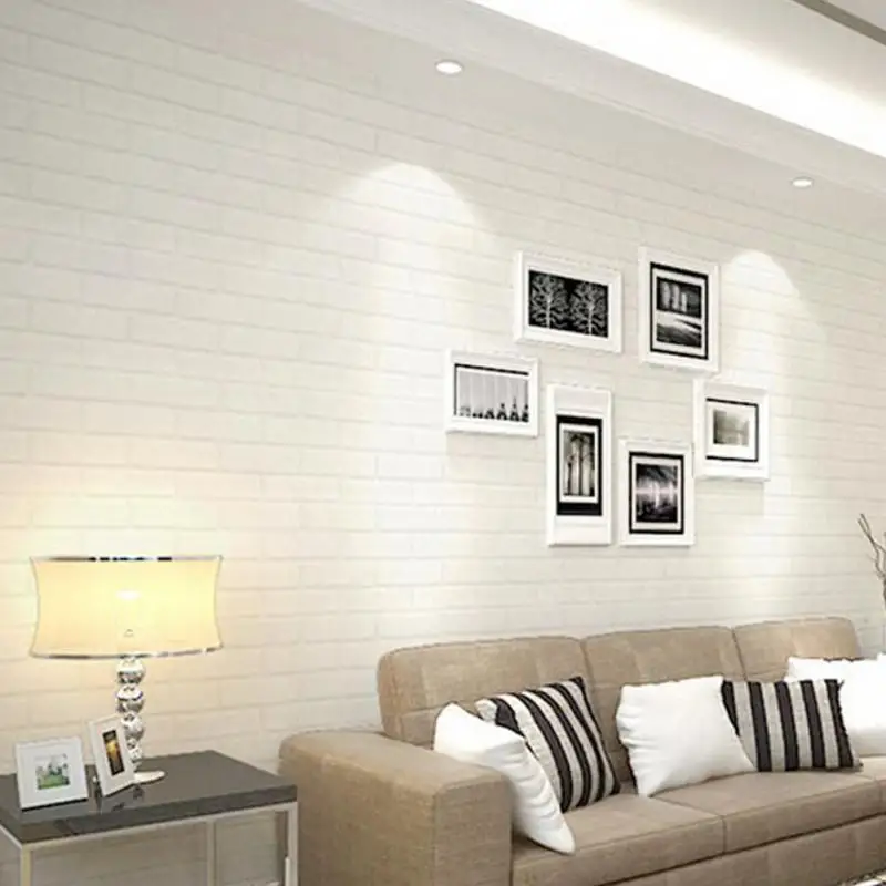 Bright 3D Wall Papers Pure Textured White Brick Stone Contact Paper