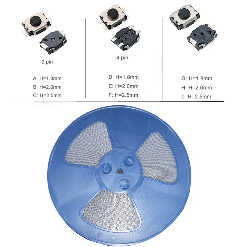 3000pcs/coil 3*4*1.8/2.0/2.5mm 2 pin 4 Push Button Switch without Position 3x4x1.8/2.0/2.5 mm Tact | Обустройство дома