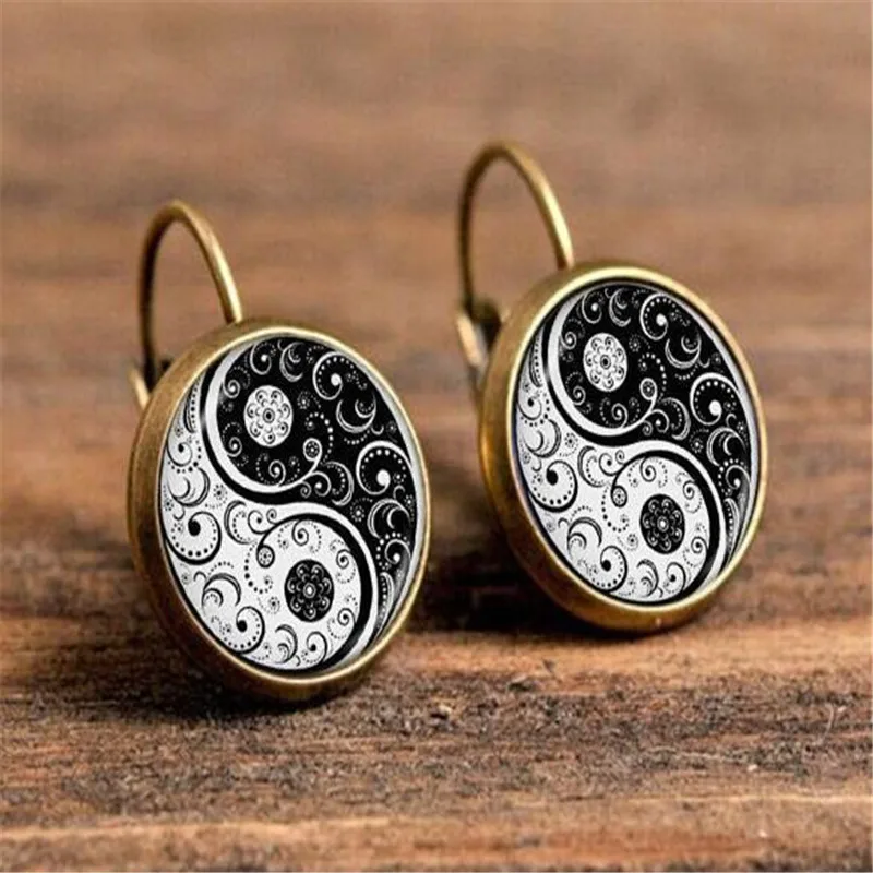 4 Classic Green Cat Eye Earring Women Flower Mandala Glass Cabochon Earrings Vintage Drop Earrings For Women Fashion Jewelry