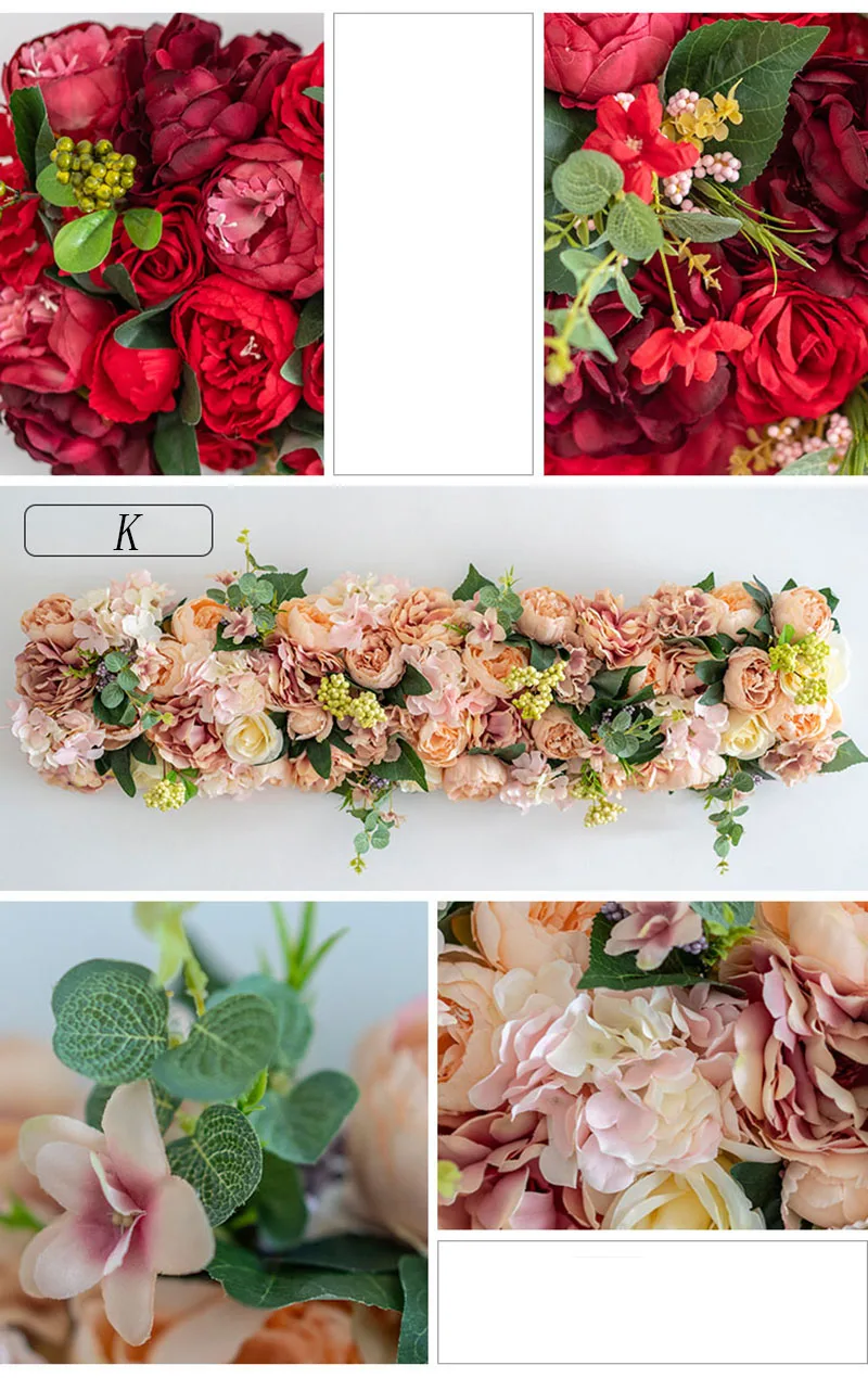 Flone 100cm high quality Rose Artificial Silk Flower Row For Wedding Arch Background wall stage party props Decoration Flower Accessories  (11)